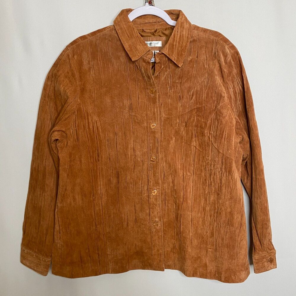 Coldwater Creek 100% Leather Suede Button Up Fully Lined Shacket NWT Womens XL